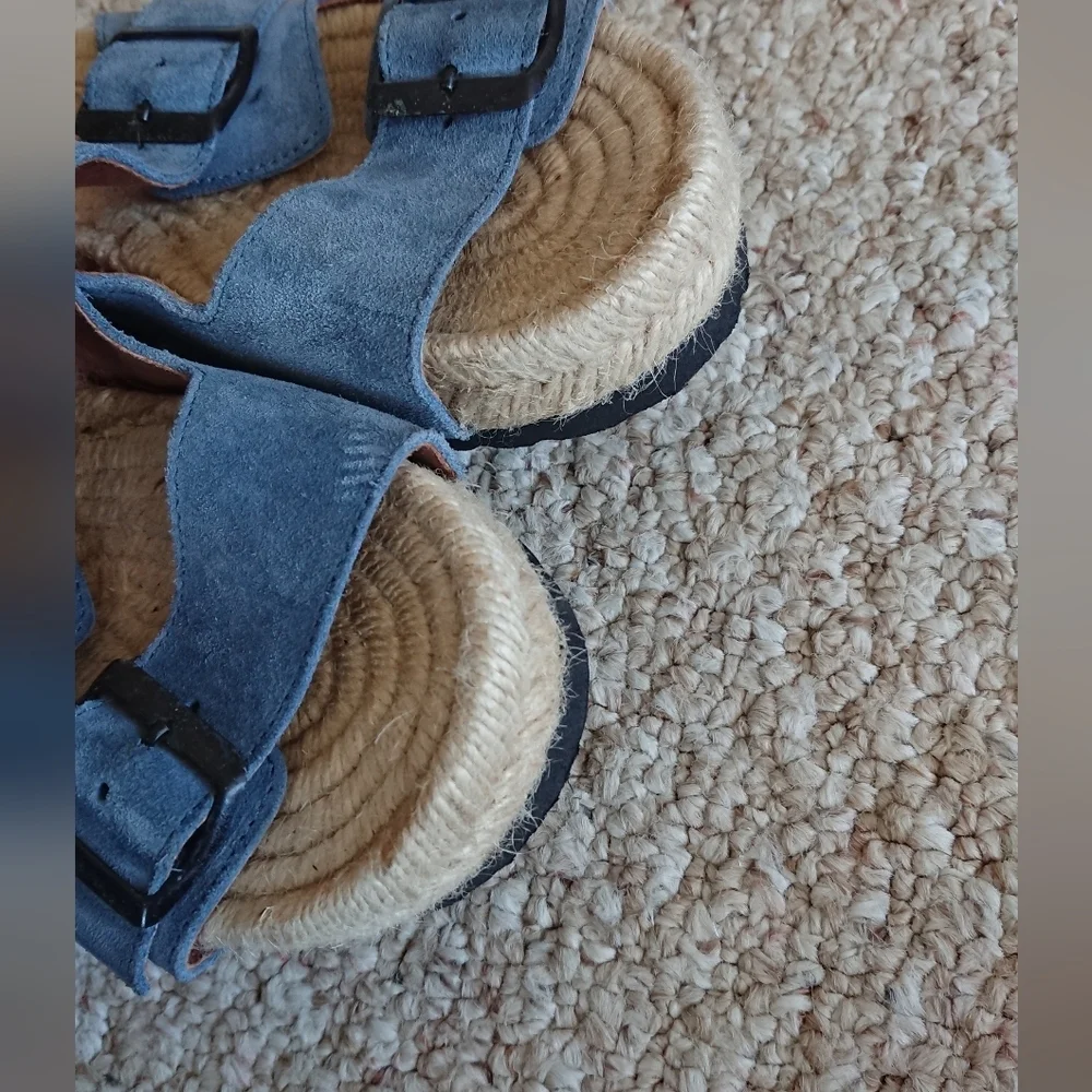 Manebi Nordic Espadrille blue suede Slides size 6.5